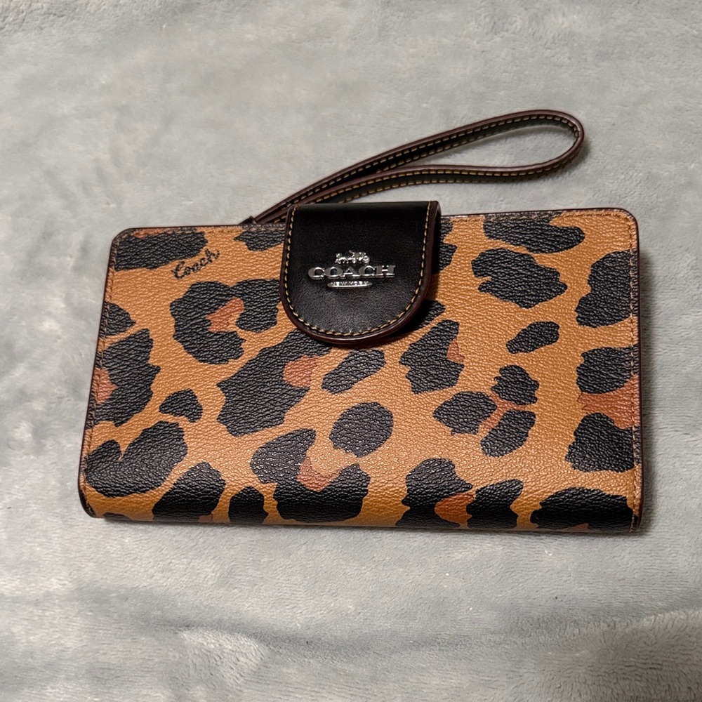 Coach Tan and Black Animal Print Wallet